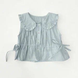 Baby Girl Sleeveless Blouse Spandex Cotton Mandarin Collar Ruffle Trim Single Button Front Eco Friendly Quick Dry Preppy Style