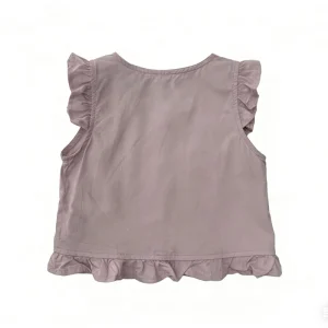 Baby Girl Sleeveless Twill Cotton Ruffle Flutter Sleeve Mandarin Collar Quick Dry Eco Friendly Button Front Blouse