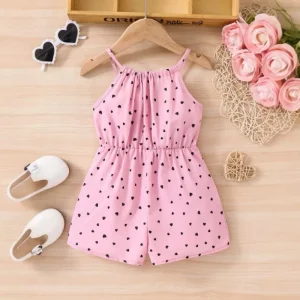 Baby Girl Summer Romper Cute Heart Print Jumpsuit Sweet Style Boneless Craftsmanship Sleeveless Multiple Colors