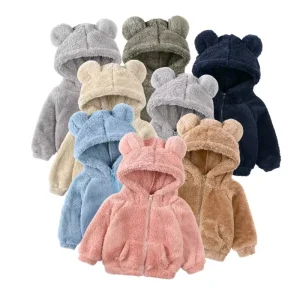 Baby Girls Boys Fleece Hooded Jacket Zip up Teddy Coat Winter Warm Bear Ear Cute Jackets Toddler Kids Outerwear Winter Coats