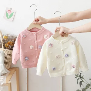 Baby Girls Cardigan Sweaters Spring Autumn Infants Young Girls Knitted Wool Flower Coats Tops