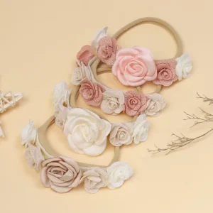 Baby Girl’s Cute Pink Flower Headband Kids Sweet Elastic Hairbands Newborns Toddlers Soft Hair Accessories Infants Headwear