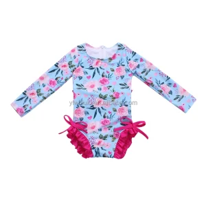Baby Girls Long Sleeve One Piece Swimsuits Skirted Girls