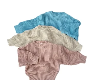 Baby Girls Loose Sweater Warm Organic Cotton Kids Tops Autumn Chunky Pullover Children Speckled Jumper