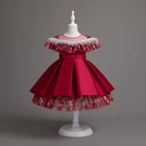 Baby Girls Princess Ball Gown Flower Dress for Wedding Party Christmas Events Knee-Length Satin Kids Clothing