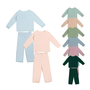 Baby Girls Solid Color Bamboo Sleepwears Full Long Sleeves Pajama Sets