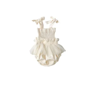 Baby Girls Summer Cotton Double Breasted Tie Up Romper Infant Fairy Bodysuit Dress Jumpsuit with Bow