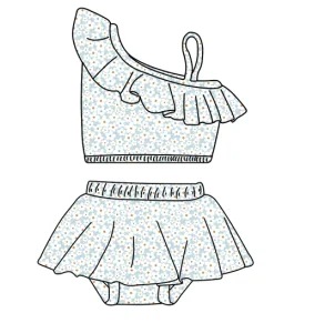 Baby Girls Summer Sleeveless 2PCS Set Swimsuits Cute Design Skirt Bottom Lining Swimming Cloth
