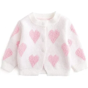 Baby Girls Sweater Cardigan Autumn Winter Long Sleeve Red Heart Coat Toddler Clothes
