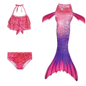 Baby Girls Swimwear High Elastic Fast Dry Princess Swimwear 3 Piece Set Swimming Suit Bikini Mermaid Tail