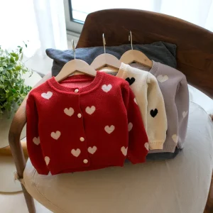 Baby Girls Winter Knitted Sweater Long Sleeve Knitted Cardigan Autumn Love Heart Coat