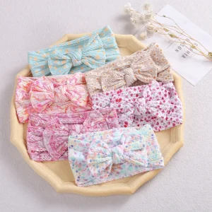 Baby Hair Accessories Tie Dye Elastic Jacquard Hairbands Bow Knitting Nylon Headbands for Kids Hair Decoration