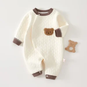 Baby Jumpsuit Autumn Winter Cartoon Pattern Quilted Warm Pure Cotton Unisex Close fitting Single breasted Diagonal