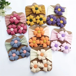 Baby Kids Flower Elastic Headband and Hair Clips Sets