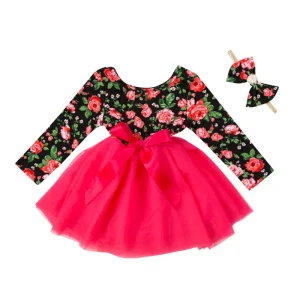 Baby Kids Girl Cotton Long Sleeves Princess Black and Red Dress for 1 6 Years