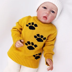 Baby Knitted Sweater Paw Jacquard Toddler Long Sleeve Flat Knit Jumper Boys Girls Baby Winter Pullover Sweaters