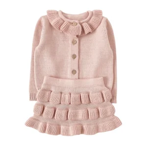 Baby Knitwear Winter Girl’s Ruffle Collar Sweater Set Cardigan Short Skirt 2-piece Set Knit Sweater Ins