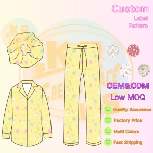 Baby Silk Fabric Pajamas Suits Children Summer Sleepwear Sets Girls Easter Printed Long Sleeves Pants Pajamas