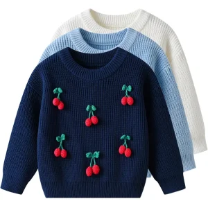 Baby Sweaters Baby’s Girls Lovely Cherry Girl’s Sweater Multicolor Girls Knitted Cotton Round Neck Sweater