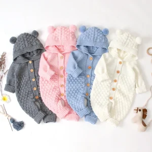 Baby Sweaters Kids Winter Boys Custom Logo Cotton Winter Clothes Plain Long Sleeves Knit Baby Rompers Newborn Jumpsuits Rompers