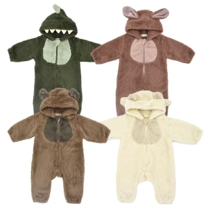 Baby Teddy Romper Custom Hoodie Baby Romper Fleece Newborn Onsies Sleepsuit Winter Baby Clothes Sleeper Infant Boys Slpeepwears