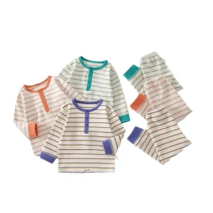 Baby Underwear Set Spring Autumn Long Sleeve Pullover Trousers Pajamas Tops Cotton Stripe Pattern Softened Boys Girls Simplicity
