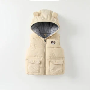 Baby Unisex Winter Vest 100% Polyester Filling Hooded Animal Pattern Patch Designs Short Casual Style Travel Home