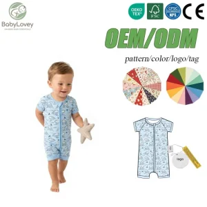 Babylovey Custom Infant 95% Bamboo 5% Spandex Baby Romper Newborn Onesie Bodysuit Sleepwear for Summer