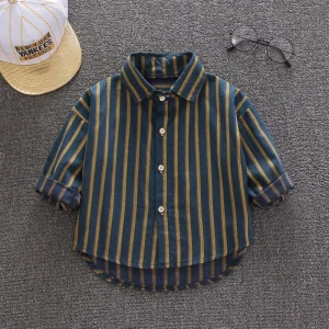 Baby’s Boys’ 1 3 Years Korean Style Cotton Long Sleeve Striped Shirt Casual Spring Autumn New Fashion