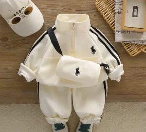 Baby’s Spring and Autumn Cotton Suit Boys Girls Embroidered Bag Jacket Casual Sports Three-piece Set