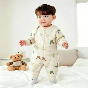 Baby’s Three-Layer Warm Cartoon Jumpsuit Pure Cotton Boneless Winter Base Underwear Newborn Clothes Boys Girls Snap Button