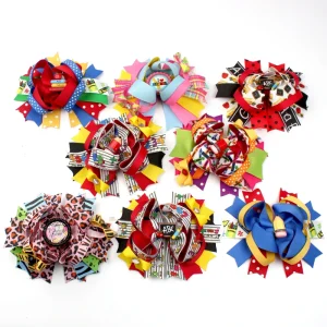 Back to School ABC Pencil apple Book Cute Hair Bows Girls pink Leopard Hair Clip Kids Hair Accessories