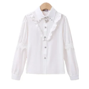 Back to School Long Sleeve School Uniform Shirt Girls Kids School White Shirts Girls