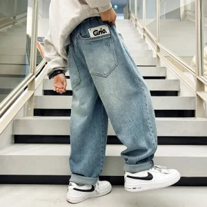 Baggy Boys Jeans for Spring Fall Long Loose Denim Pants