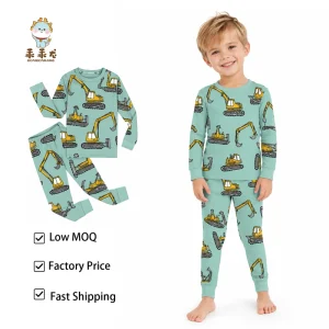 Bamboo Baby Boys Tight Fit Pajama Set 2 Way Zipper Construction Vehicle Print Baby Pajamas