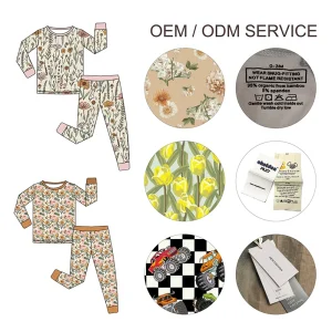 Bamboo Baby Pajamas Set Floral Print Custom 2 Piece Sleepwear for Girls