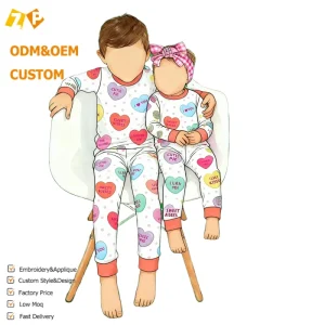 Bamboo Boys Girl Sleepwear 2 Pieces Custom Kids Valentine’s Day Pajamas Children Clothing Sets
