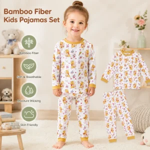 Bamboo Fiber Kids Pajamas Set Soft Breathable Sleepwear for Boys and Girls Skin-Friendly Long Sleeve Sleep Set