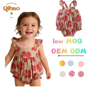 Bamboo Fiber Toddler Girl Romper Custom Floral Print Ruffled Sleeveless Baby Jumpsuit Summer Breathable Cute Outfit