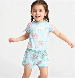 Bamboo Pajamas Cotton 2pcs Set New Casual Baby Girls Clothes Top and Pants for Baby Solid Pattern Baby Clothing Summer