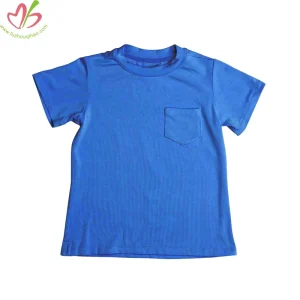 Basics Blank Solid Color Kids Boys Short Sleeve Front Pocket T shirt in Pima Cotton