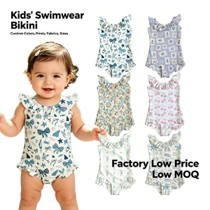 Beach Baby Jumpsuit Swimwear Mass Production Girls Swimsuit Custom Summer Shell Print for 0-16years Girls Bikini