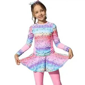 Beach Swimwear for Kids Girl Long Sleeve Swimsuit Rash Guard Set 3 Piece Swimwear Suit UV Protective Children Swimsuits