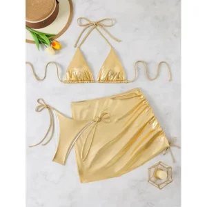Beach Vacation Fashion Women’s Bikini Set Sexy Slimming Sparkling Fabric Casual Two Piece Set