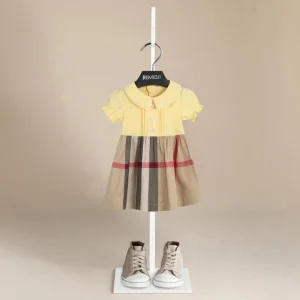 Bemidji Children’s Summer Girls’ Casual A-Line Dress 95% Cotton Grid Pattern Short Sleeves Breathable Knee-Length