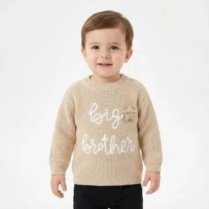 Big Little Brother Embroidery Knit Sweater Pullover Toddler Boys Soft Warm Cotton Blend Long Sleeve Crew Neck Family Matching