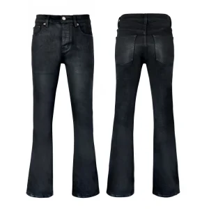 Black Jeans Boys Black Wax Coated Skinny Jeans Mens Vintage Stacked Flare Bell Bottom Jeans Men