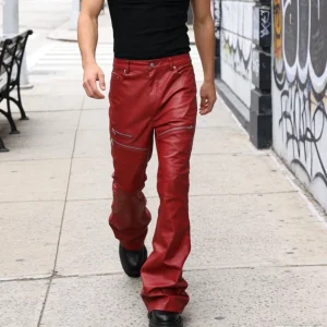 Black Jeans Boys Red Wax Coated Skinny Jeans Mens Vintage Stacked Flare Bell Bottom Jeans Men