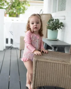 Blossom Kids Swimmers Floral Long Sleeve Rashie SPF50 Sizes 0 6 June Girls Swimwear