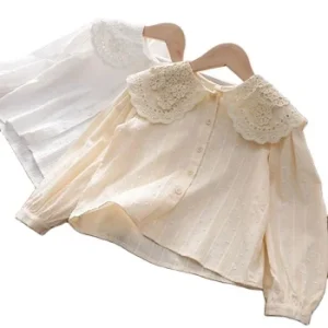 Blouses New Spring Toddler Kids Girl Shirts White Shirt for Girl Long Sleeve Cotton Lace Children Tops Blouse Kids Clothes